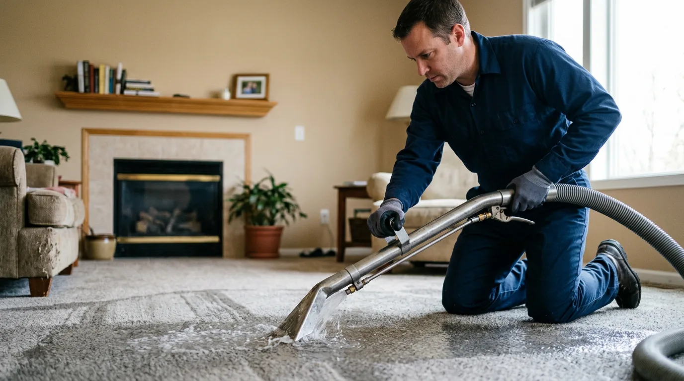 Water damage restoration technician working near San Pierre, IN